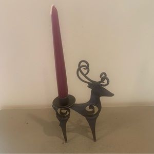 Bronze Metal Reindeer Sculpture Taper Candle Holder
